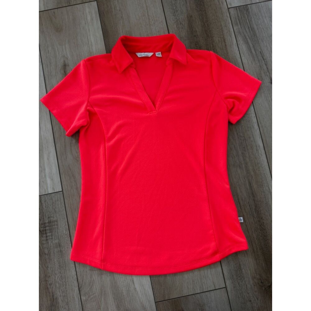 Lady Hagen Bright Pink Golf Polo Womens XS Fitted V Neck Textured Performance